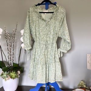 Cleobella dress, long sleeve button collar, green Sz M
